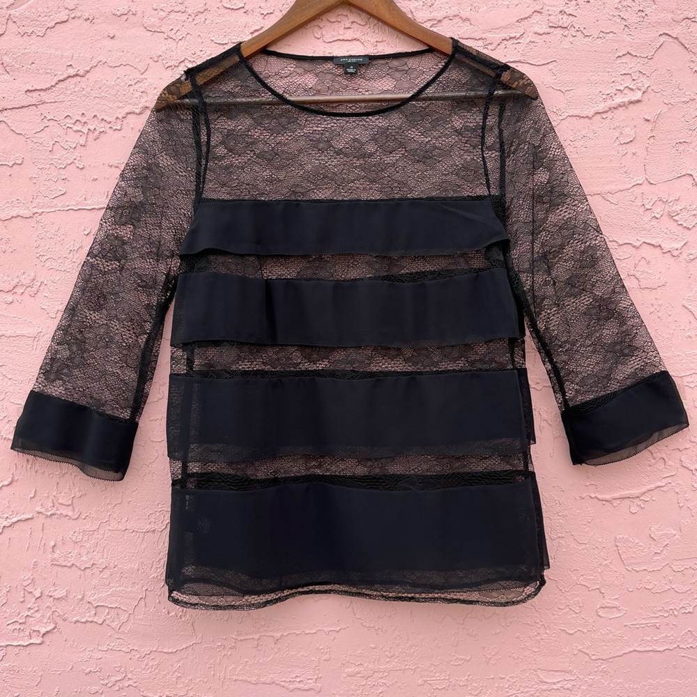 Ann Taylor Sheer Black Blouse Top Size Small